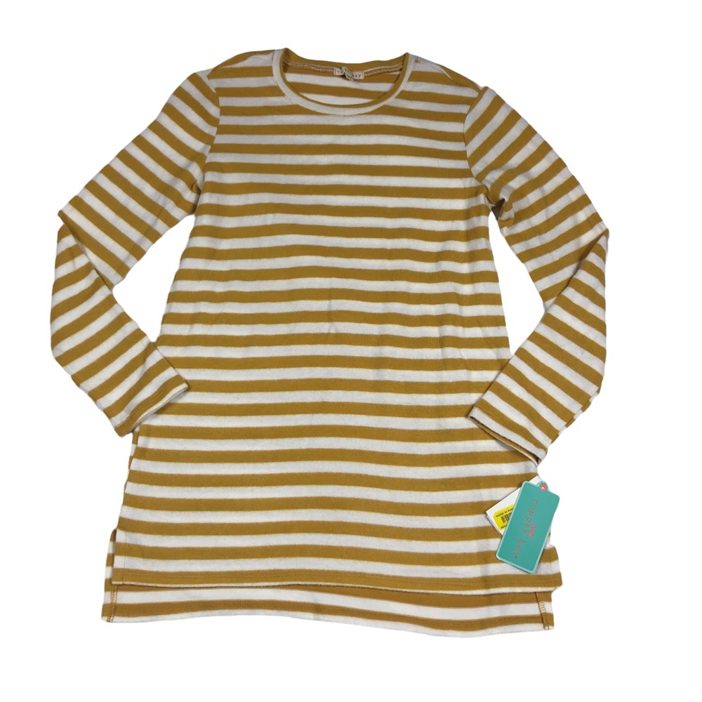 Copper Key Mustard Yellow & White Striped Tunic Sweater size Large (10)